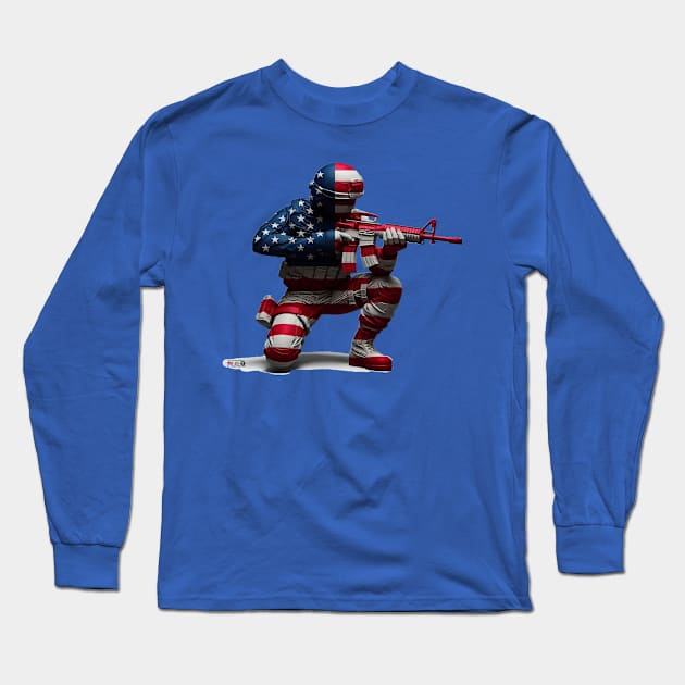 American Military Soldier and USA Flag by focusln Long Sleeve T-Shirt by Darn Doggie Club by focusln